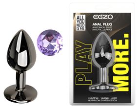 Анальна пробка з кристалом EGZO - Dark Gray Round Plug Amethyst, size S Sex Aura