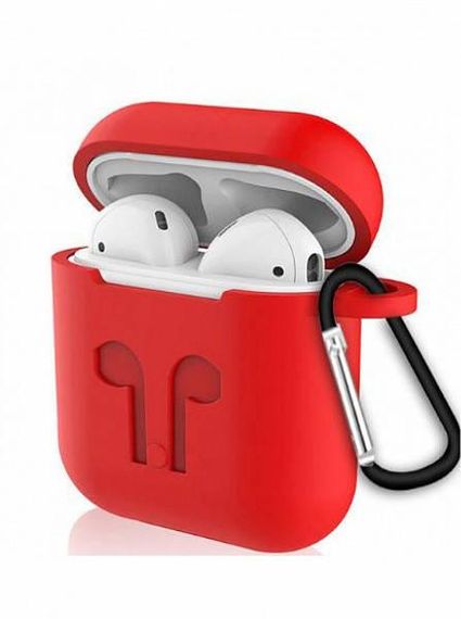 Чехол для AirPods силиконовый с карабином Красный