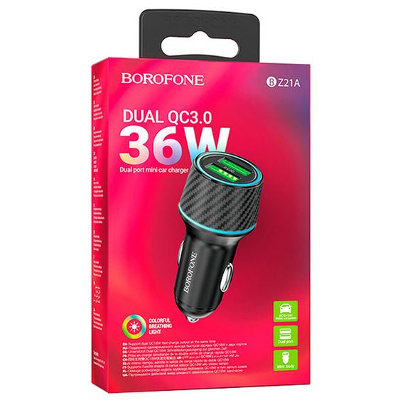 АЗУ Borofone BZ21A Brilliant QC3 total 36W (2USB-A) Black | Зображення 2