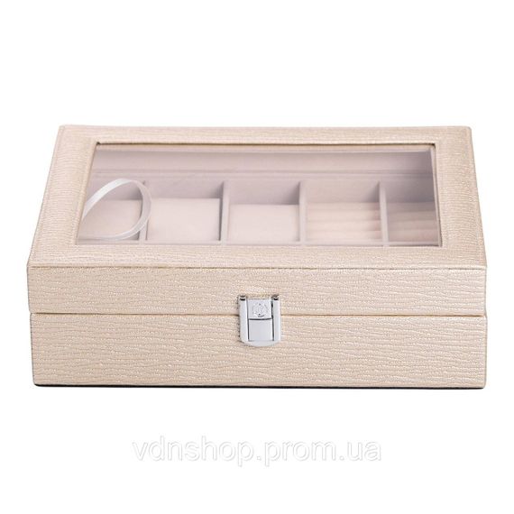 Шкатулка для украшений из эко кожи 25.5×20×7.5 см органайзер для ювелирных изделий HP-5-6GOLD | Зображення 5