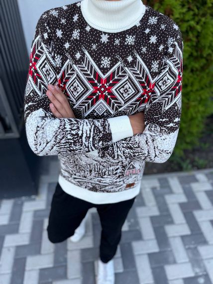 Мужской новогодний свитер с узорами PA2654 цвет белый, размер XL | Зображення 2