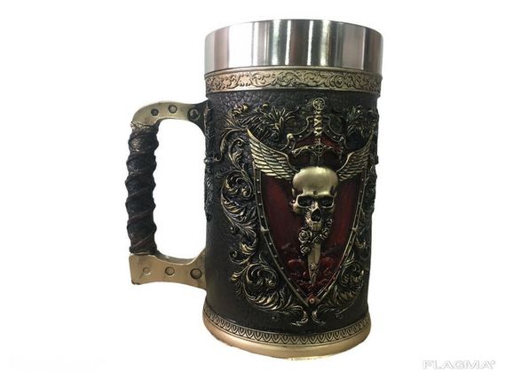 Кружка Чашка 3D Skull Mug Череп Пивная кружка с Гербом Крылатого Черепа | Зображення 4