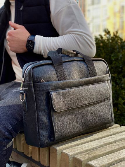 Шкіряна чоловіча сумка для ноутбука і документів чорна Tiding Bag 143412 | Зображення 1