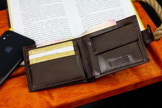 Гаманець чоловічий шкіряний коричневий портмоне з монетницею 801 | Зображення 8