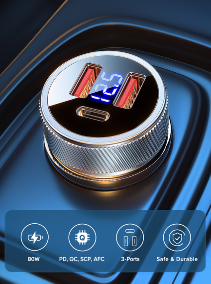 Автомобильное зарядное устройство SV QOOVI 80 Вт PD USB Type C, двухпортовое (sv2538) | Зображення 3