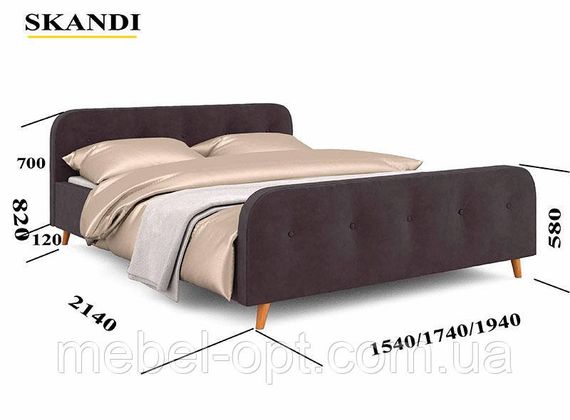 Ліжко двоспальне Skandi 140x200 см колір Бірюзовий (морська хвиля) тканина рогожка, в скандинавському стилі | Зображення 1
