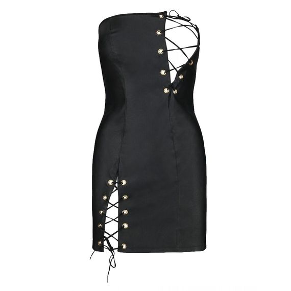 Мини-платье из экокожи Passion CELINE CHEMISE 4XL/5XL, black, шнуровка, трусики в комплекте | Зображення 2