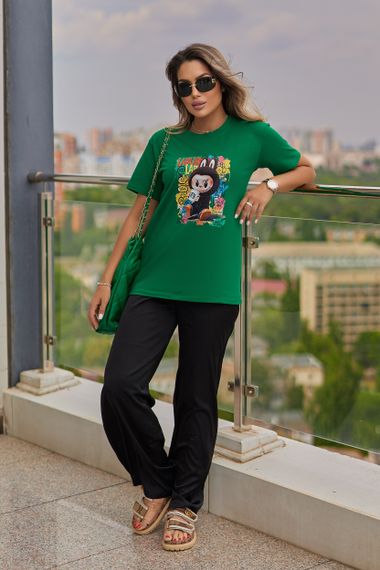 Женская футболка с принтом Labubu зеленая, размер 54/56, GF05257 | Зображення 2