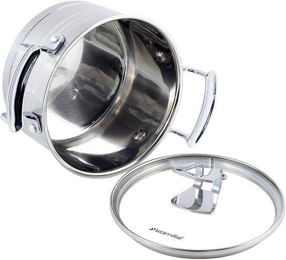 Набір 2 каструлі Kamille Casserote 1.5л і 2.4л з нержавіючої сталі зі скляними кришками | Зображення 5