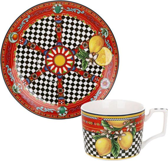 Чайно-кавовий набір Sicilia "Limoni" (Лимони) 220мл на 6 персон, порцеляна