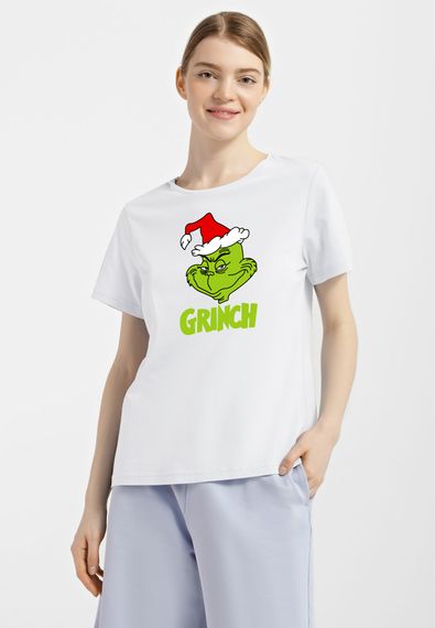 Футболка жіноча біла з принтом "Грінч", 2XL