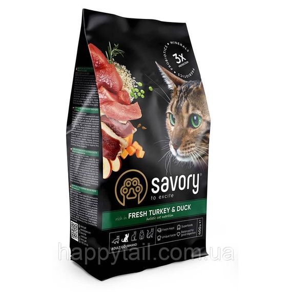 Корм сухий Savory Adult Cat Gourmand Fresh Turkey and Duck для дорослих котів зі свіжою індичкою і качкою 400 г