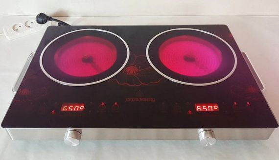 Плита двокомфоркова інфрачервона Crownberg Cb-1327 електрична кухонна настільна 4000 W