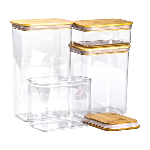 Банки для сипучих продуктів набір із 4 шт пластикові з бамбуковими кришками HP-1302 | Зображення 3