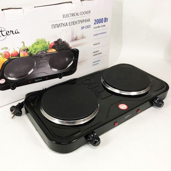 Електроплита 2 конфорки Suntera DP-1925 чорна, Конфорка електрична, ZJ-585 Плита домашня | Зображення 1