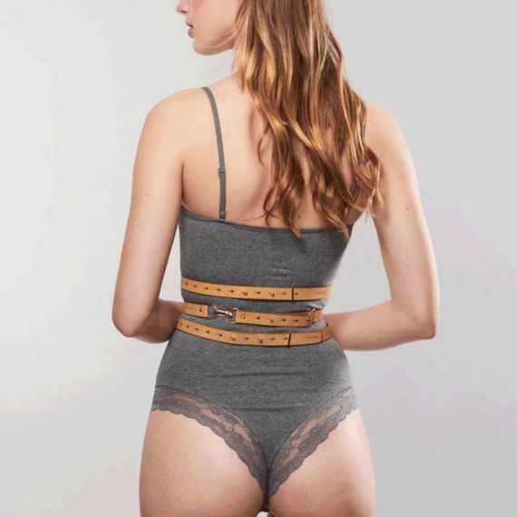 Широкий пояс із наручниками MAZE Bijoux Indiscrets бежевий Sex Aura | Зображення 1