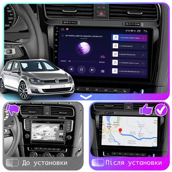 Штатная магнитола 10" Lesko для Volkswagen Golf VII 2012-2017 4/64Gb CarPlay 4G Wi-Fi GPS Prime Вольксваген | Зображення 2