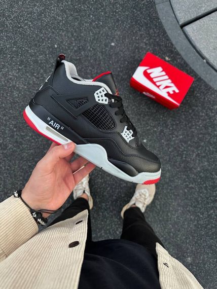 Зимові кросівки Nike Air Jordan 4 Retro (black & red) | Зображення 3