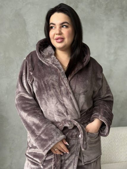 Теплий жіночий халат PLUS SIZE шоколадного кольору | Зображення 5