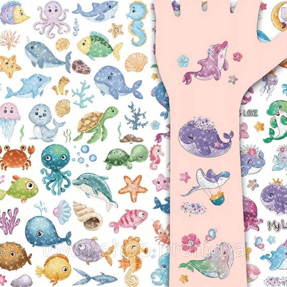 Набор детских блестящих временных тату «Морские животные» kids-tatto-see-set10 | Зображення 2
