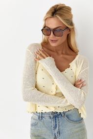 Ажурний кардиган у комплекті з майкою - лимонний цвет, ONE SIZE (є розміри)