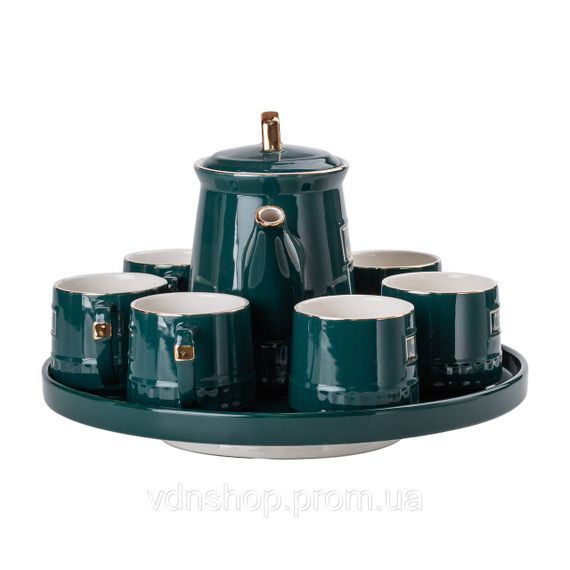 Чайний набір на 6 персон із заварювальним чайником та порцелянаовою підставкою Зелений HP-15-6 | Зображення 5
