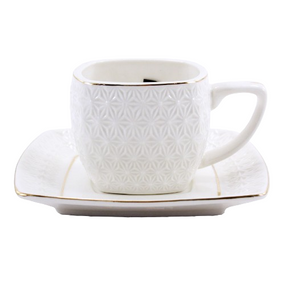 Набір чайний (ч.200мл + блюдце) квадратний порцеляна білий 508707-А Оптима