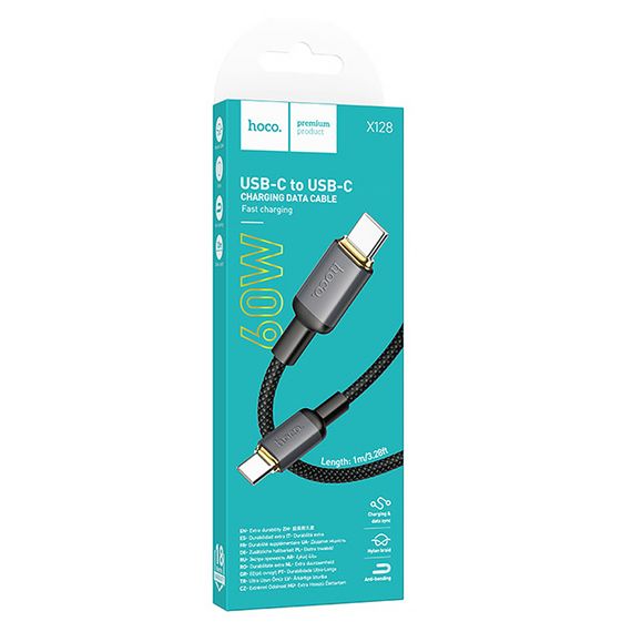 Дата кабель Hoco X128 Benefit Type-C to Type-C 60W (1m) Black | Зображення 1