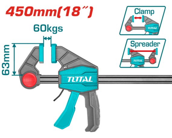 Струбцина TOTAL THT1340603 швидкозатискна, 63х450мм, 60кг