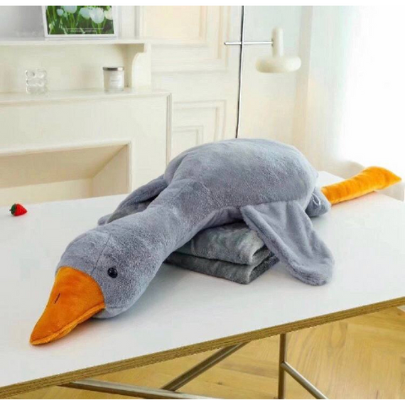 М'яка іграшка подушка з пледом усередині Гусак-обнімусь 93 см, затишний сірий гусак | Зображення 8