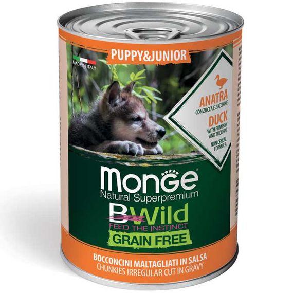 Корм Monge BWild Grain Free Puppy & Junior Anatra вологий з качкою для цуценят всіх порід 400 гр