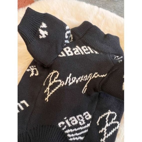 Брендовый свитер для собак Balenciaga New Collection 23/24 двухслойная вязка, с надписями по cпинке, черный | Зображення 4