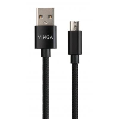 Дата кабель USB 2.0 AM to Micro 5P 1m nylon black Vinga (VCPDCMNB1BK) (VCPDCMNB1BK) | Зображення 1