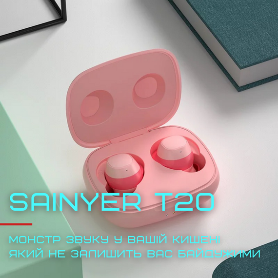 Беспроводные Bluetooth Наушники Вкладыши TWS Вакуумные со Встроенным Чипом Bluetrum и Стерео Эффектом Звука Sainyer T20 | Зображення 1