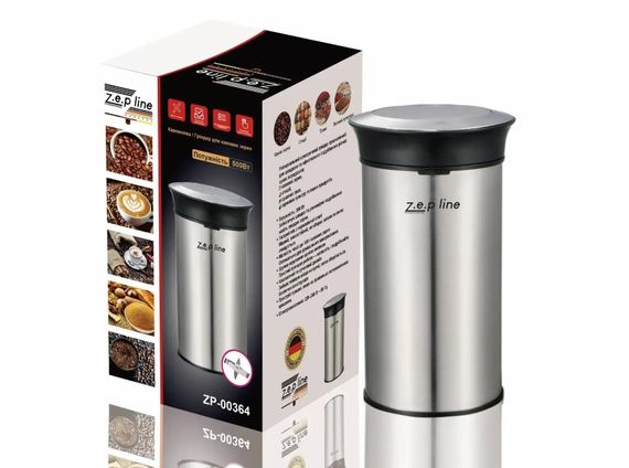 Электрическая кофемолка Zepline ZP-00364 с нержавеющей стали чаша 100 г для кофейных зерен специй трав 500 Вт Серый | Зображення 1