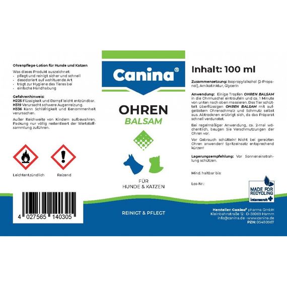 Гігієнічний засіб Canina Ohren-Balsam для собак та котів для вух бальзам 100 мл | Зображення 1
