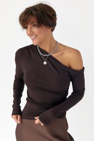 Обтягуючий лонгслів з відкритим плечем - коричневий цвет, S (є розміри)