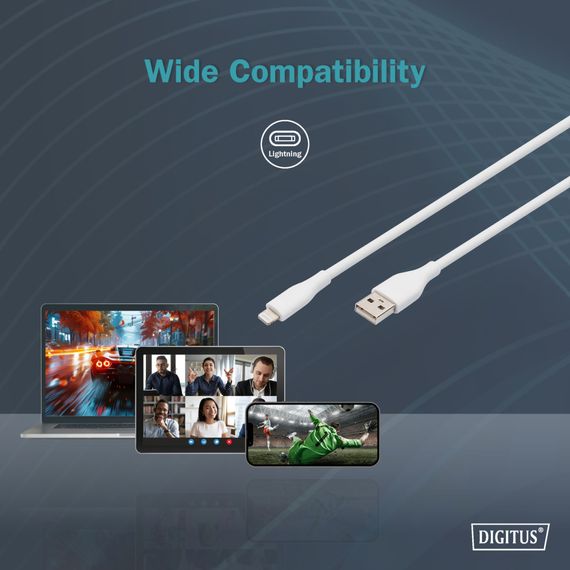 Дата кабель USB 2.0 AM to Lightning 1.0m 12W white Digitus (AK-600108-010-W) | Зображення 6