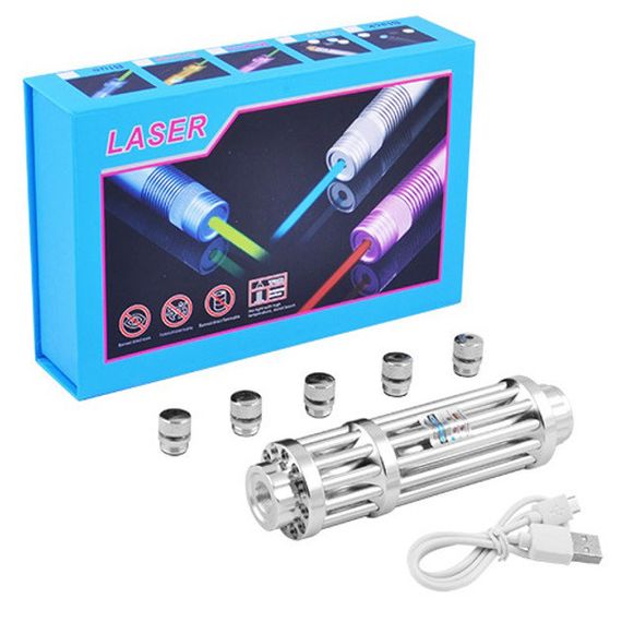 Мощнейшая Лазерная указка YX-B017, синий луч, 5 насадок, KO-442 аккумулятор 2х16340 | Зображення 3