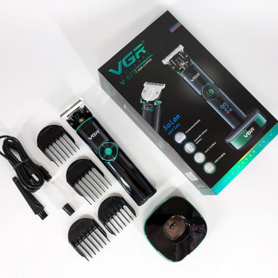 Універсальна машинка триммер для стрижки волосся VGR V-671 акумуляторний з набором насадок та LED дисплеєм | Зображення 1