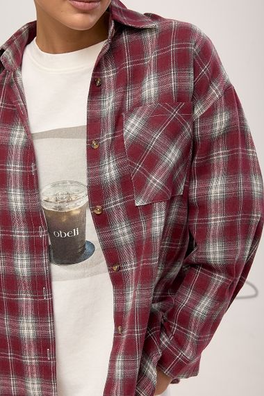 Вільна сорочка в клітинку з написом на спині - бордо цвет, ONE SIZE (є розміри) | Зображення 3