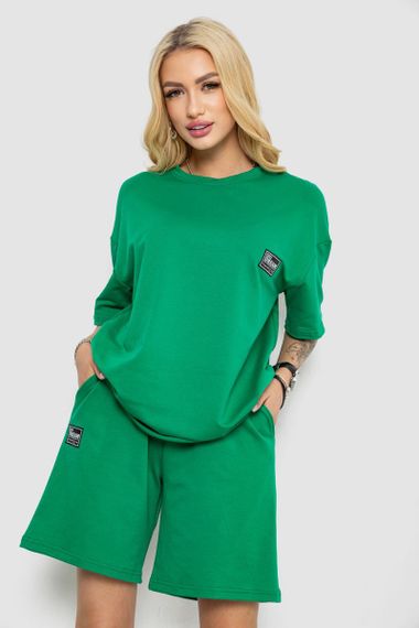 Женский летний костюм оверсайз шорты и футболка зеленый размер L/XL 241R5004
