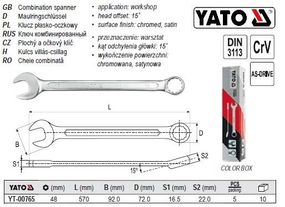 Ключ комбинированный YATO Польша рожково-накидной М=48 l=570 мм YT-00765