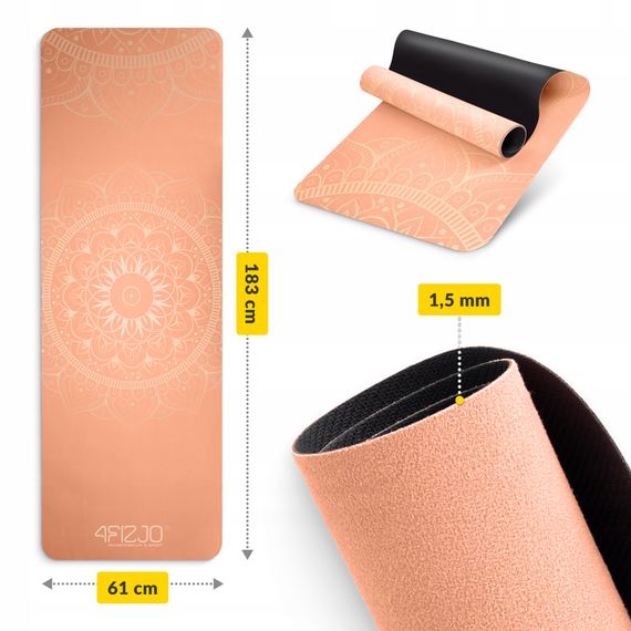 Килимок (мат) спортивний 4FIZJO замша 183 x 61 x 0.15 см для йоги та фітнесу Orange (P-5905973404402) | Зображення 2