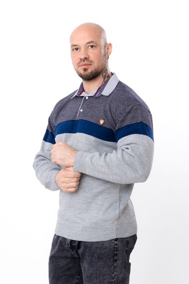 Утеплений чоловічий джемпер у смужку з нашивкою Носи своє М Сірий (p-18074-213423) | Зображення 2