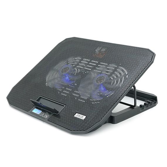 Підставка під ноутбук IceCoorel N106L, 10-18", 2*125mm 1400±10% RPM, корпус пластик+алюміній, 2xUSB 2.0+LCD, 362x260x30 mm, Black, | Зображення 1