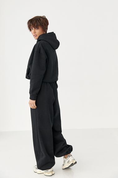 Спортивний костюм оверсайз із плюшевим начосом - чорний цвет, L/XL (є розміри) | Зображення 1