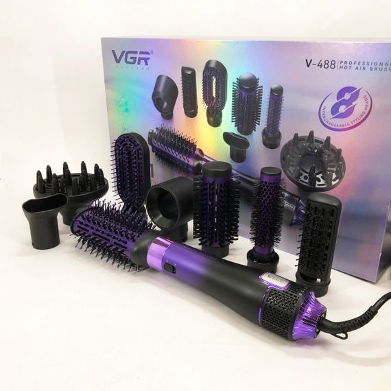 Фен-щітка стайлер VGR 8 в 1 V-488. Колір: фіолетовий | Зображення 7