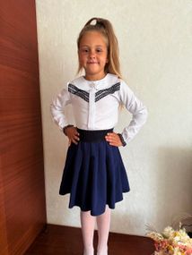 Детская школьная блуза на девочку с кружевом с длинными рукавами цвет белый размер 134, SBR240/1