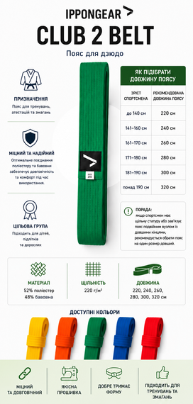 Зелений пояс для дзюдо IPPONGEAR, серія CLUB 2, довжина 300 см | Зображення 6